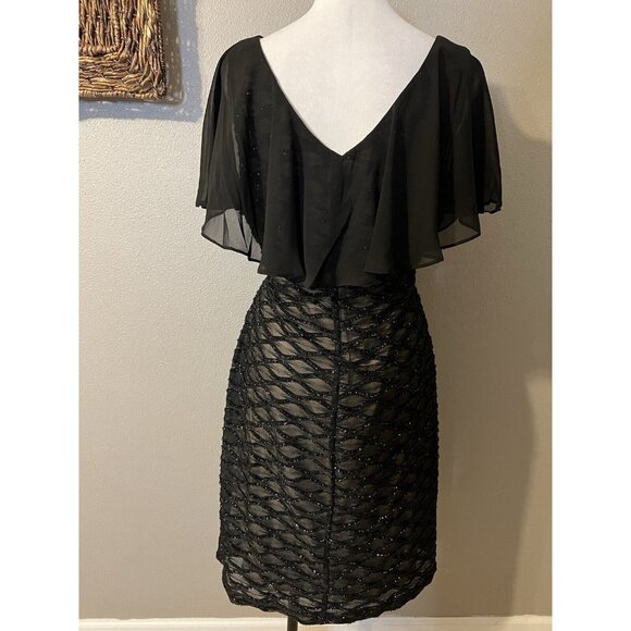 Connected Dress 14 Black Shimmer Sheath Cape Wedding Party Cruise Event NEW $99 - Picture 10 of 16